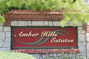 Entry monument for Amber Hills Estates neighborhood in Olathe KS