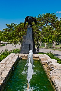 The Falcon statue at Falcon Ridge Estates on the Prairie Star Parkway entrance