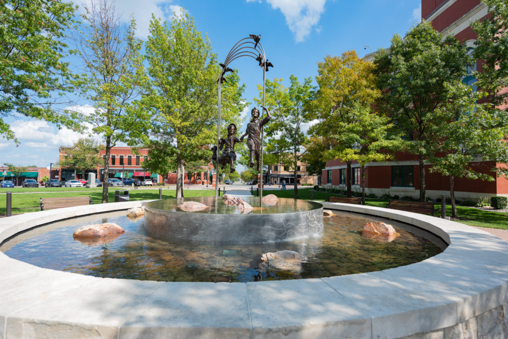 Beautiful sculpture and fountain in downtown Olathe KS