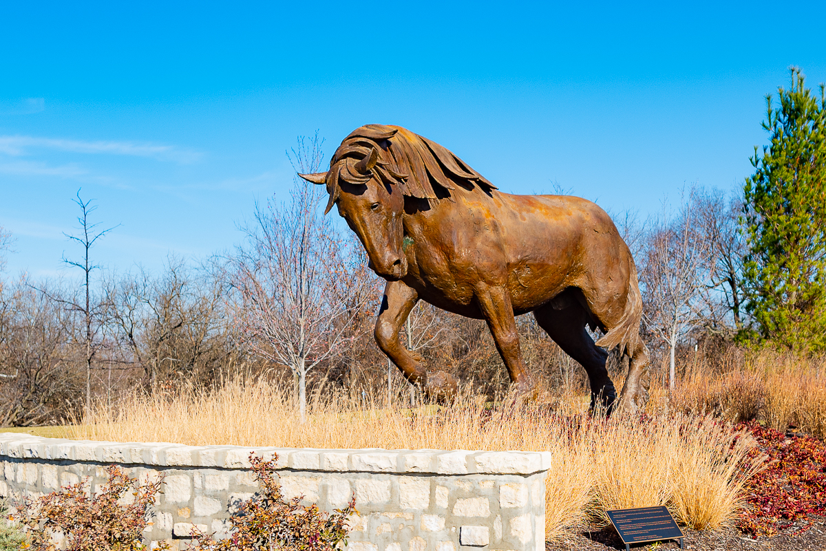 Photo image of a Sculpture of a horse at the entrance to Mills Ranch Subdivision Photo by Ken Jansen