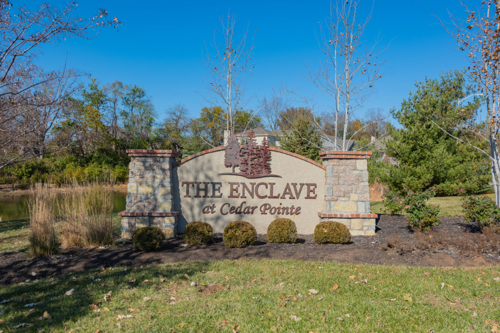 Photo of the entry monument for The Enclave at Cedar Pointe in Leawood KS