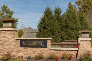 entry monument at Mills Crossing Estates Overland Park