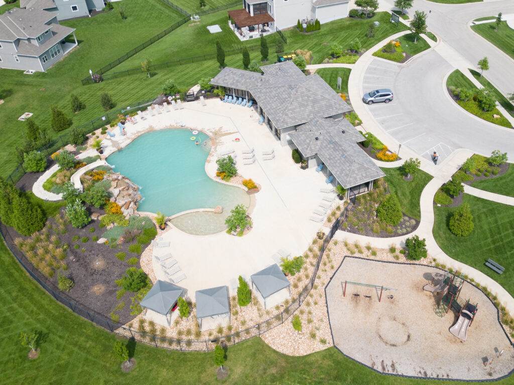 Amenity center at Terrybrook Farms Overland Park photo by Ken Jansen Realtor Drone view of the amenity center at Terrybrook Farms Overland Park KS