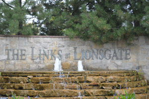 Links at LionsGate entry monument