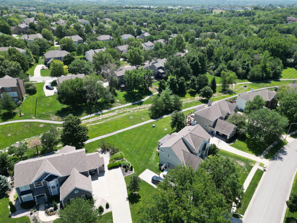aerial view of homes in Steeplechase Leawood KS 66224