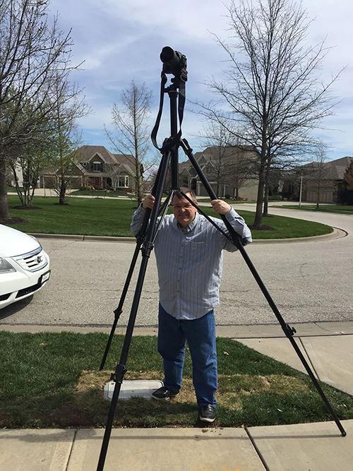 Standing under my Manfrotto Black Mark II Super Professional Tripod. Their tallest model.